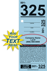 3-Part Custom Valet Parking Ticket with Text Only