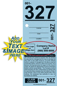 3-Part Custom Valet Parking Ticket with Logo and Text