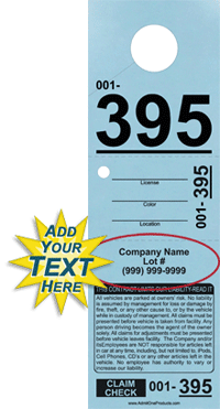 3-part Custom Parking Hang Tag with Text Only