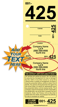 4-part Custom Valet Parking Ticket with Text Only