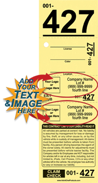 4-part Custom Valet Parking Ticket with Logo and Text