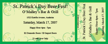 St. Patrick's Day Clover Hat Medium Full Color Ticket
