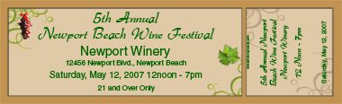 Wine Festival Grapevine Brown Background Souvenir Ticket