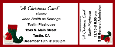 Christmas Hat and Stocking Full Color Ticket with Text