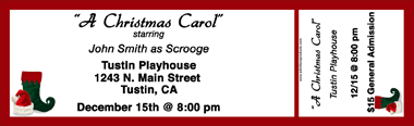 Christmas Hat and Stocking Full Color Ticket with Text