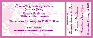 Valentine's Heart Swirls Medium Full Color Ticket
