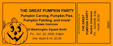 Jack O'Lantern 2 Medium Full Color Ticket with Text
