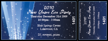 New Year's Light Burst Medium Full Color Ticket with Text