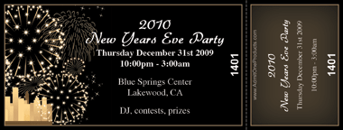 New Year's Night Celebration Medium Full Color Ticket with Text
