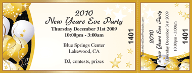 New Year's Party Balloons Medium Full Color Ticket with Text