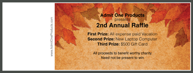 Autumn Leave Above Full Color Raffle Ticket with Text