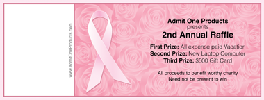 Breast Cancer Ribbon and Roses Full Color Raffle Ticket with Tex