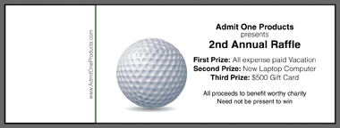 Golf Ball Full Color Raffle Ticket with Text
