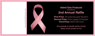 Pink Ribbon on Black Full Color Raffle Ticket with Text