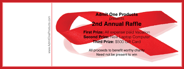 Red Ribbon Full Color Raffle Ticket with Text