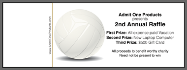 Volley Ball Full Color Raffle Ticket with Text