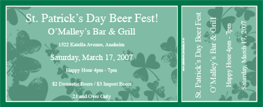 St. Patrick's Day Shamrocks Medium Full Color Ticket