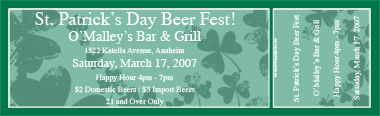 St. Patrick's Day Shamrocks Full Color Ticket