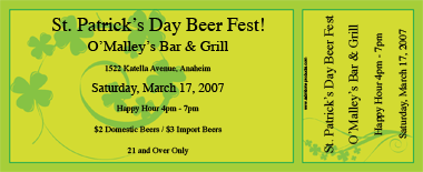 St. Patrick's Day Shamrock Swirls Medium Full Color Ticket