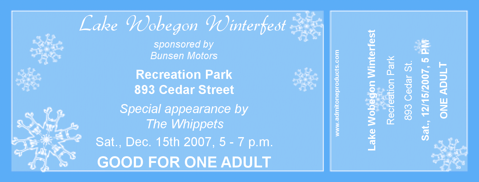 Snowflakes Full Color Ticket with Text