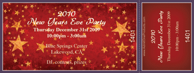 New Year's Stars Medium Full Color Ticket with Text