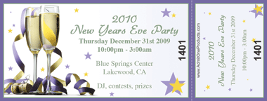 New Year's Toast 1 Medium Full Color Ticket with Text