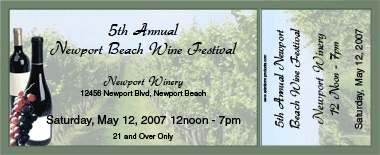 Wine Festival Vineyard and Bottles Medium Souvenir Ticket