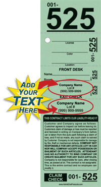 5-part Custom Valet Parking Ticket with Text Only
