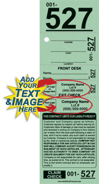 5-part Custom Valet Parking Ticket with Logo and Text