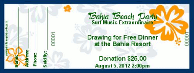 Aloha (Blue and Orange) Full Color Raffle Ticket with Text
