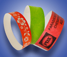<b><i>Tyvek� Wristbands</b></i> are our most popular wristbands. We carry the largest inventory of designs in packs of 100's, 500's and 1,000's on the Internet.  Select your width, pack and style online below and order today!