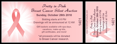 Pink Ribbon Themed Color Ticket Medium Size