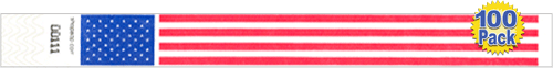 1" American Flag Tyvek Wristbands 100 Pack