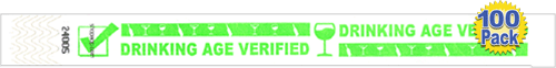 1" Drinking Age Verified Tyvek Wristbands 100 Pack