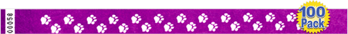 3/4" Premium Paw Prints Tyvek Wristbands 100 Pack
