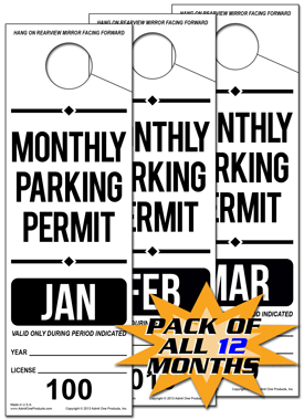 2-3/4&quot; x 8-1/2&quot; Stock Paper Monthly Parking Hang Tags Pack