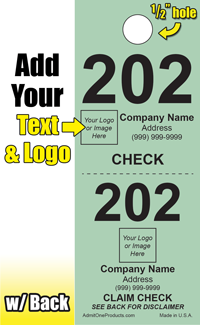 2 Part Custom Coat Check w/ Back - Logo/Text