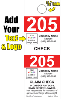 2 Part Custom Color Bar Coat Check - Logo/Text