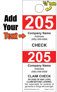 2 Part Custom Color Bar Coat Check - Text Only