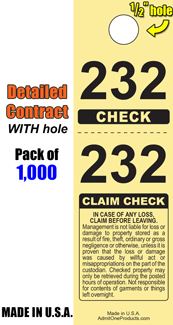 2 Part Detailed Contract Coat Check - With Hole