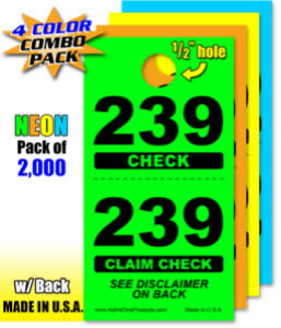 2 Part Neon Coat Check - Pack of 2,000 Special