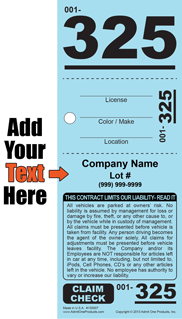 Standard 325 - 3 part Custom Valet Ticket - Text Only