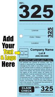 Standard 325 - 3 part Custom Valet Ticket - Logo and Text