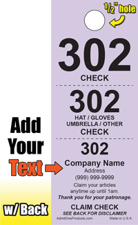 3 Part Custom Coat Check w/ Back - Text Only