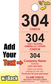 3 Part Custom Color Coat Check w/ Back - Text Only