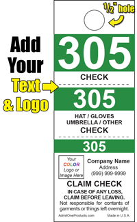 3 Part Custom Color Bar Coat Check - Logo/Text