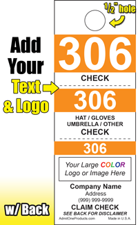 3 Part Custom Color Bar Coat Check w/ Back - Logo/Text