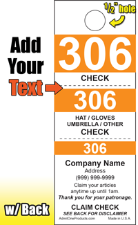 3 Part Custom Color Bar Coat Check w/ Back - Text Only