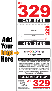 Stub ID 329 - 3 Part Custom Color Valet Ticket - Logo Only