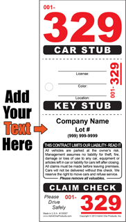 Stub ID 329 - 3 Part Custom Color Valet Ticket - Text Only